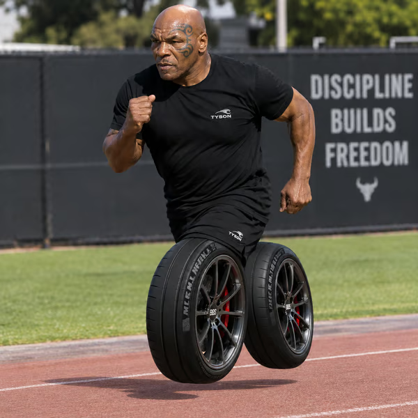 Runner on the track, tires for legs